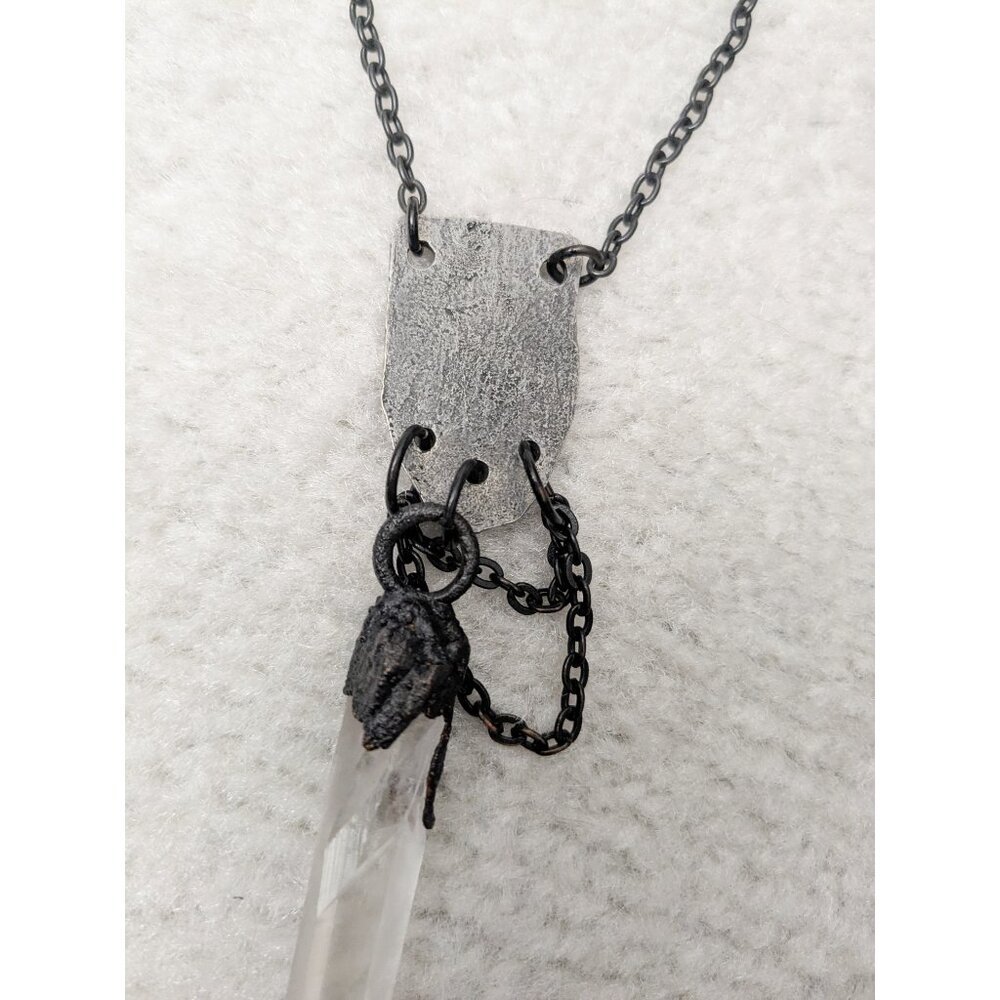 Raw Quartz Crystal Point Evil Eye Protective Talisman Necklace - Witchy, Gothic - Picture 6 of 7
